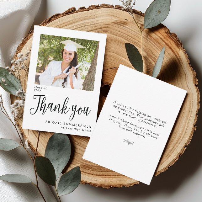 Handwritten Script Photo Graduation Thank You Card (Creator Uploaded)