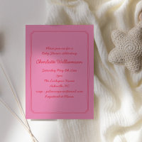Handwritten Script Pink Red Border Baby Shower