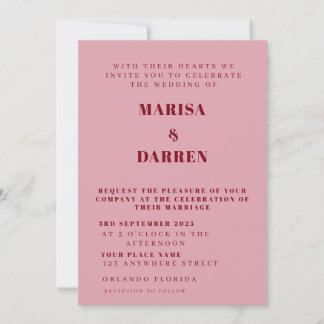 Handwritten Script Pink & Red Custom Wedding Invitation