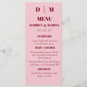 Handwritten Script Pink & Red Custom Wedding Menu