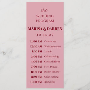 Handwritten Script Pink & Red Custom Wedding Programme