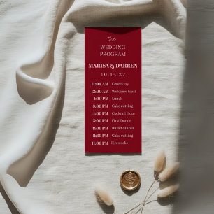 Handwritten Script Pink & Red Custom Wedding  Programme