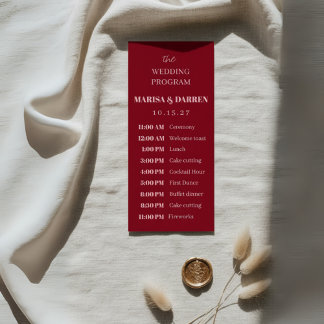 Handwritten Script Pink & Red Custom Wedding Programme