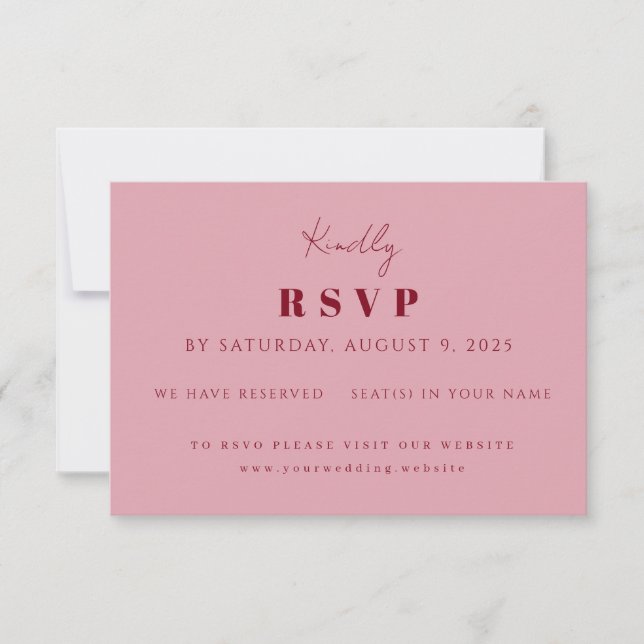 Handwritten Script Pink & Red Custom Wedding RSVP Card (Front)