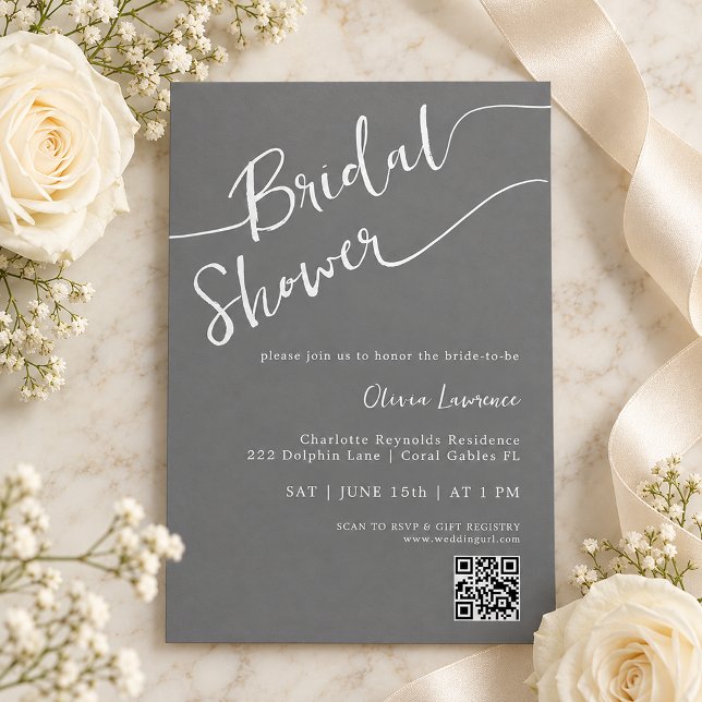 Handwritten Script QR Bridal Shower Invite (Elegant Bridal Shower Invitation)