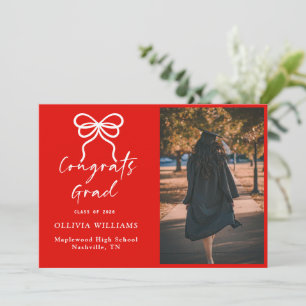 Handwritten Script Red and white Graduation Announcement