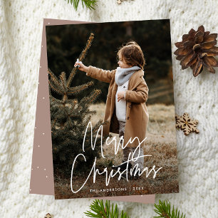 Handwritten Script Rose Taupe Merry Christmas Holiday Card