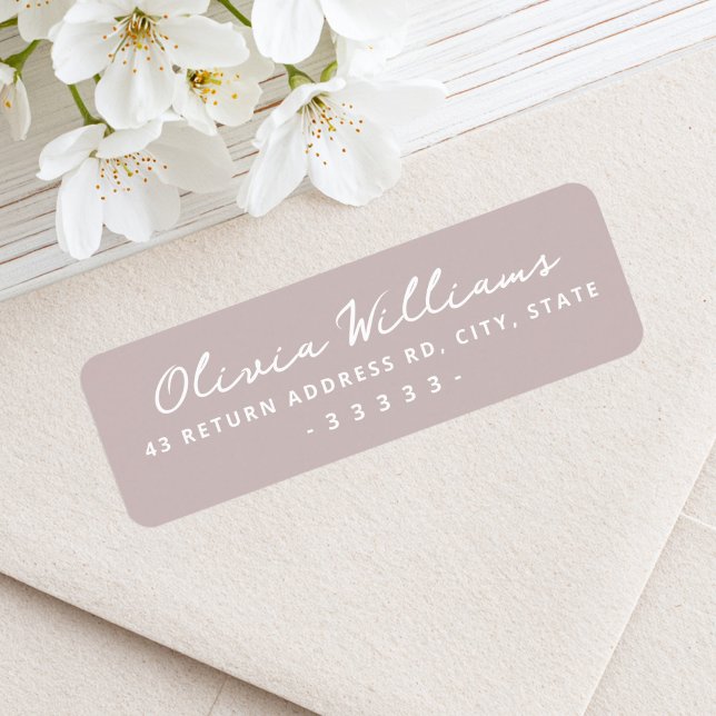 Handwritten script rose taupe return address label (Handwritten script rose taupe return address label)