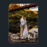 Handwritten Script Save the Date Couple Photo Magnet<br><div class="desc">Trendy Modern Handwritten Script Save The Date Engagement Announcement Photo Magnet</div>