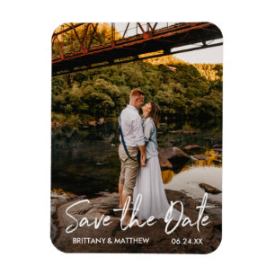 Handwritten Script Save the Date Couple Photo Magnet