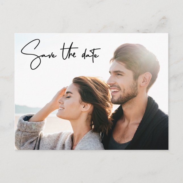 Handwritten Script Save the date Modern Photo Postcard (Front)