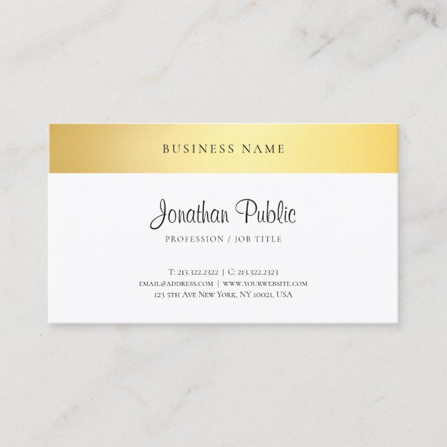 Handwritten Script Template Modern Elegant Gold Business Card (Front)