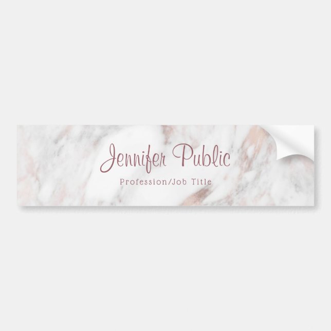 Handwritten Script Template Rose Gold Marble Bumper Sticker (Front)