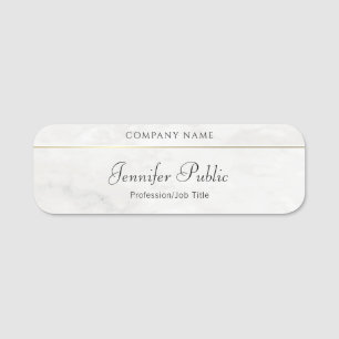 Handwritten Script Template White Marble Gold Name Tag
