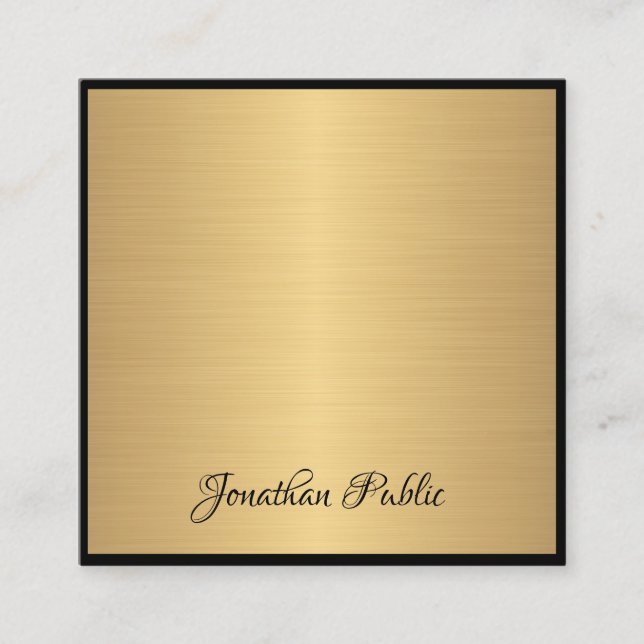 Handwritten Script Text Modern Gold Chic Template Square Business Card (Front)