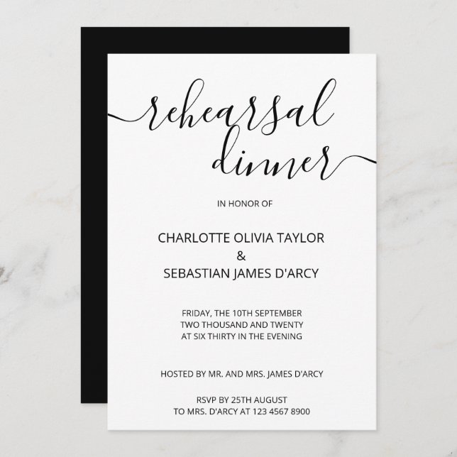 Handwritten Script Typography Rehearsal Dinner Invitation (Front/Back)