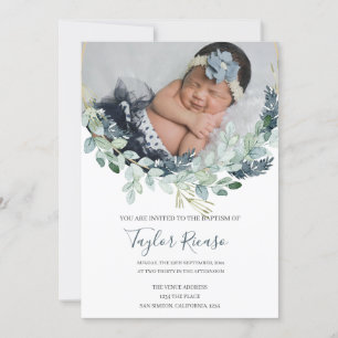 Handwritten Script Typography Wreath Baptism Invitation