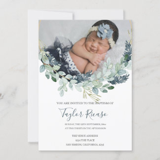 Handwritten Script Typography Wreath Baptism Invitation