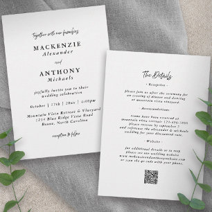 Handwritten Script Wedding Black All In One Invitation