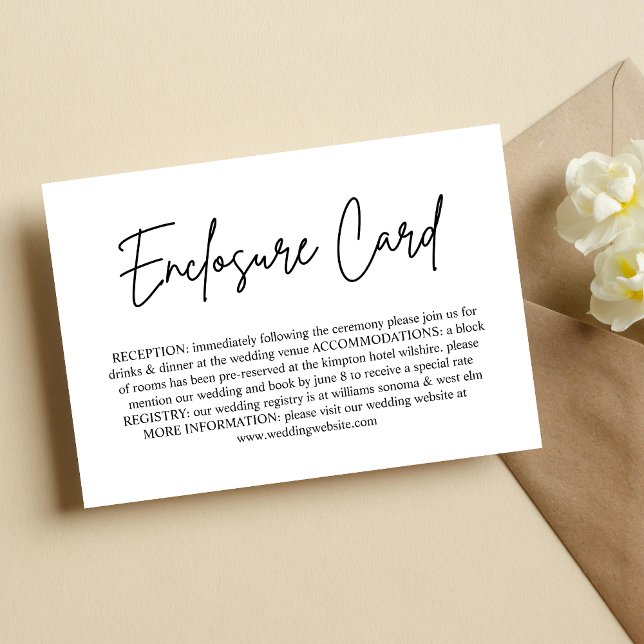 Handwritten Script Wedding Details Enclosure Card (Handwritten script enclosure card shares wedding details with a personal, elegant touch.)