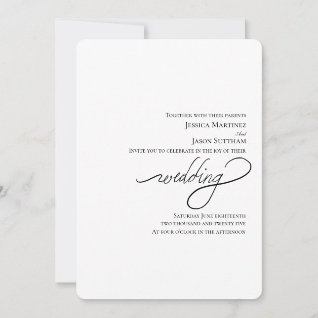 Handwritten Script Wedding Elegant Modern Wedding Invitation (Front)