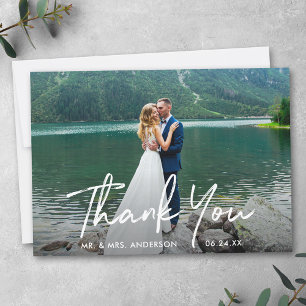 Handwritten Script Wedding Photo Thank You Card
