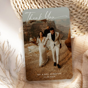 Handwritten Script Wedding Photo  Thank You Card Magnet