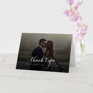 Handwritten Script Wedding Photo Thank You Silver Foil Greeting Card