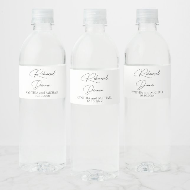 Handwritten Script Wedding Rehearsal Dinner Water Bottle Label (Bottles)