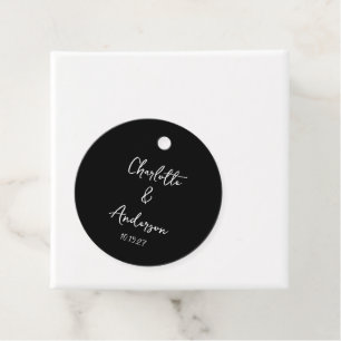 Handwritten Script Whimsical Black Custom Wedding Favour Tags