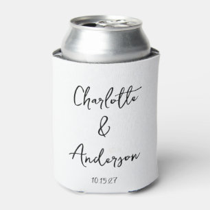 Handwritten Script Whimsical White Custom Wedding Can Cooler