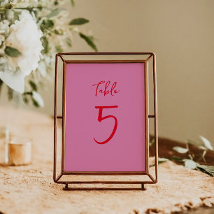 Handwritten Script Whimsy Pink Red Custom Wedding Table Number