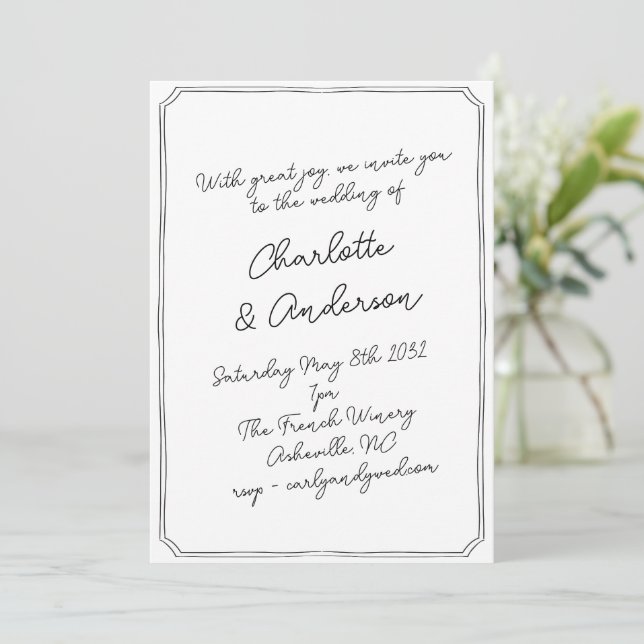 Handwritten Script Whimsy Quirky Frame Wedding Invitation (Standing Front)