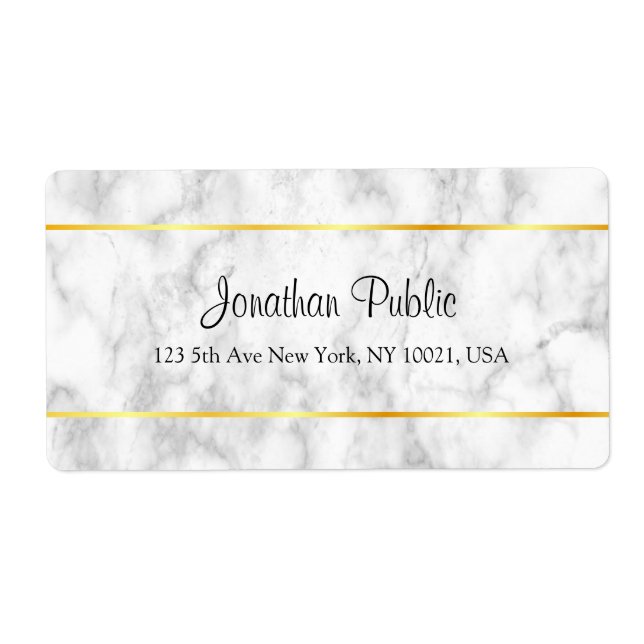 Handwritten Script White Marble Gold Look Template (Front)