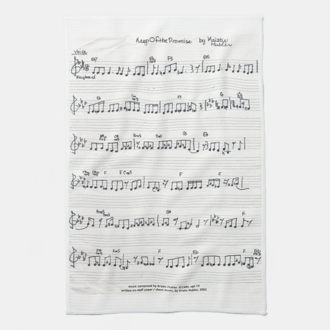 Handwritten Sheet Music kitchen dish towel (Vertical)
