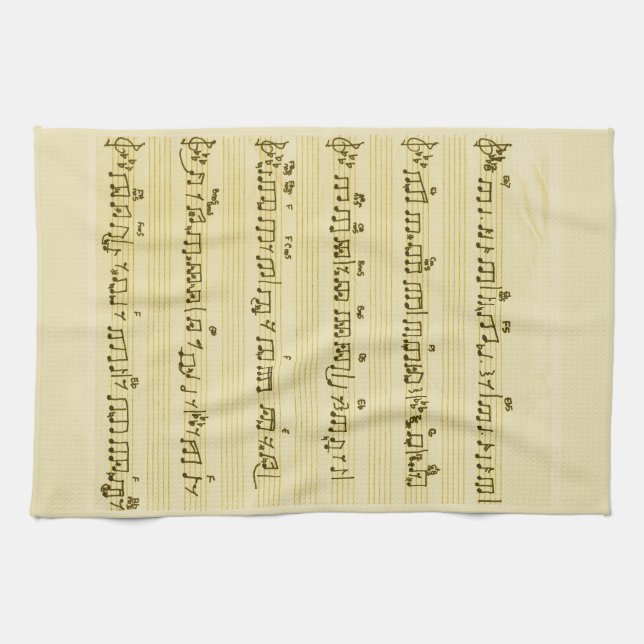 Handwritten Sheet Music Song Notes Antique Ivory Tea Towel (Horizontal)
