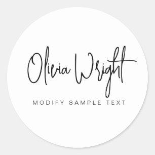Handwritten signature script typography design han classic round sticker