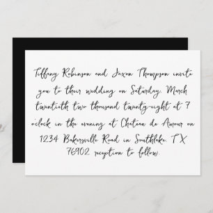 Handwritten Style White and Black Wedding Invitation