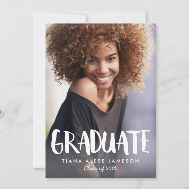 Handwritten Stylish Photo Graduation Announcement (Front)