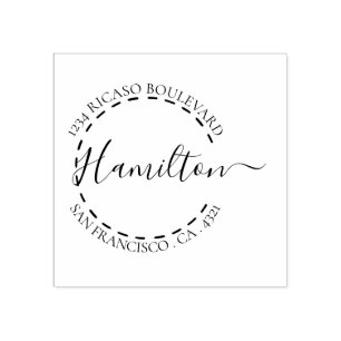 Handwritten Surname Circular Address Personalised Rubber Stamp