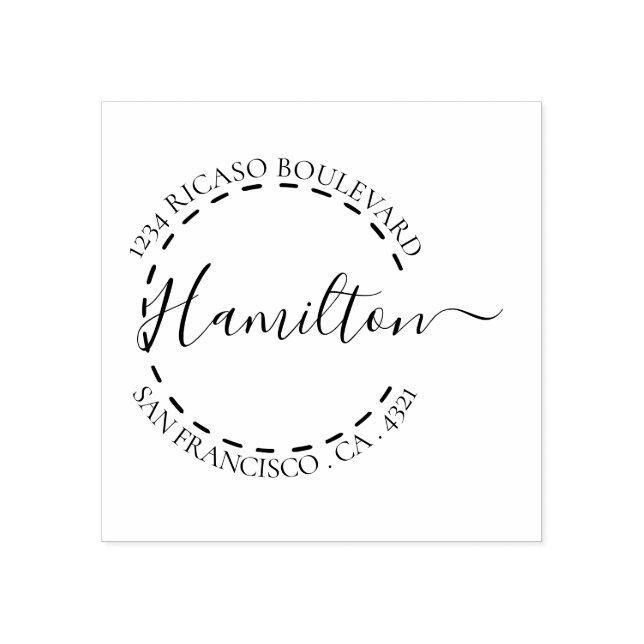 Handwritten Surname Circular Address Personalised Rubber Stamp (Imprint)