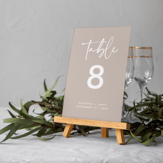 Handwritten Taupe Calligraphy Script Wedding  Table Number (Creator Uploaded)
