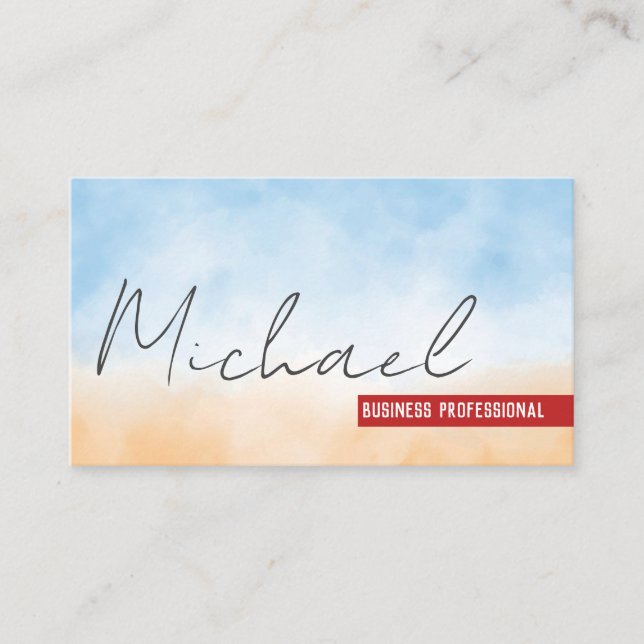 Handwritten | Texture Blue Orange Background Business Card (Front)