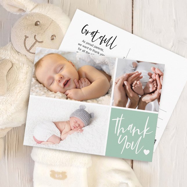 Handwritten Thank You Birth Announcement Photos Postcard (Handwritten Thank You Birth Announcement Photos Postcard)