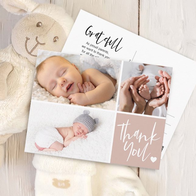 Handwritten Thank You Birth Announcement Photos Postcard (Handwritten Thank You Birth Announcement Photos Postcard)