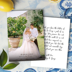 Handwritten Thank You Card with Wedding Photo
