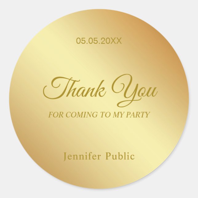 Handwritten Thank You Gold Elegant Template Classic Round Sticker (Front)