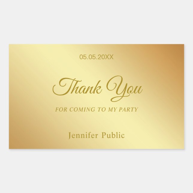 Handwritten Thank You Text Gold Template Elegant Rectangular Sticker (Front)
