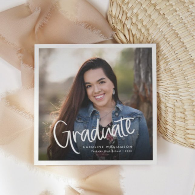 Handwritten Trendy Casual Script Photo Graduation Napkin (Creator Uploaded)
