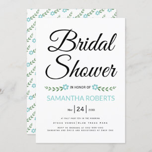 Handwritten typography aqua bridal shower wedding invitation